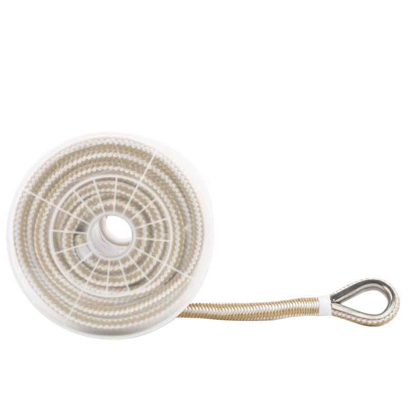 NovelBee 1/2 Inch X 100 Feet Double Braid Nylon Anchor Line with Stainless Steel Thimble and Plastic Chuck (White/Gold) - Image 3
